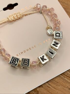 LC Lauren Conrad Pink Beaded 'Be Kind' Silver Tone Letter Block Bracelet
